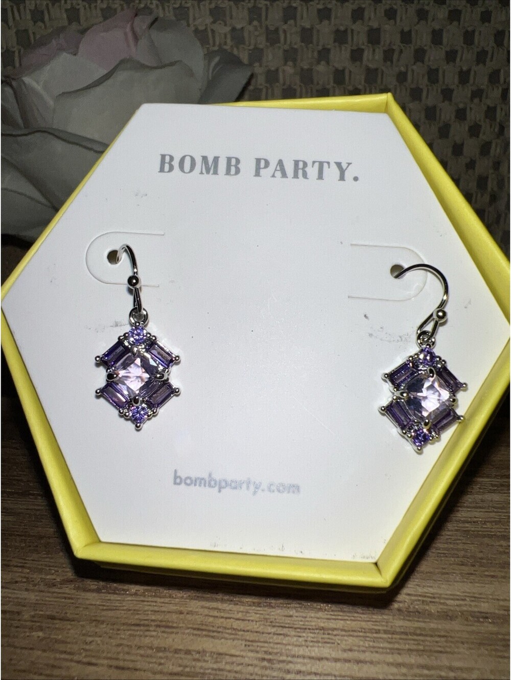 Bomb Party Mystical Charm Earrings. Light Amethyst. Rhodium Plating.